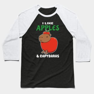 I Like Apples and Capybaras Cartoon Baseball T-Shirt